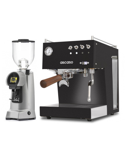 Set Ascaso Steel Duo PID Espresso Machine + Eureka HELIOS 75 on demand grinder with Blow-Up Support