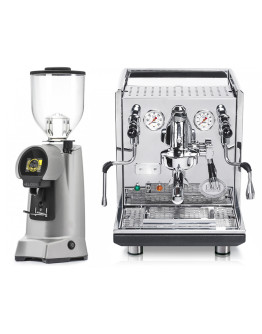 Set ECM Synchronika Stainless steel / anthracite + Eureka HELIOS 75 on demand grinder with Blow-Up Support
